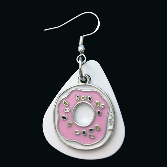 HAND Crafted Repurposed Guitar Pick Earrings Donuts Donut Shop - Picture 3 of 7
